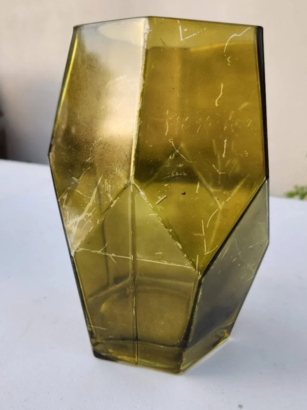 Beautiful Vintage Green Hexagon Vase Terrarium Decor Mid Century Modern Glass Ru